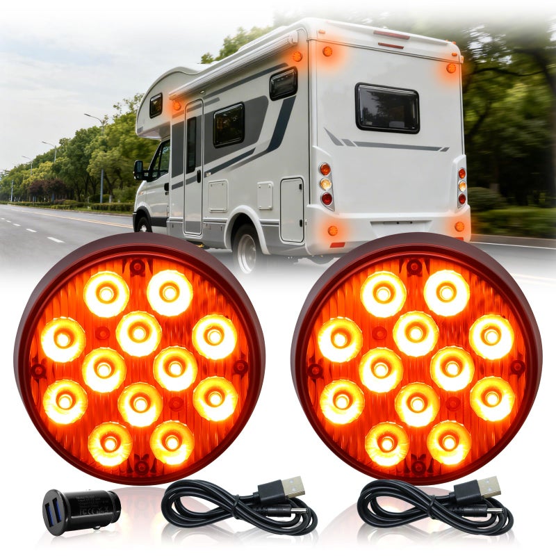Nrgedzam 2PCS Amber Strobe Lights Rechargeable Magnetic Flashing Lights for Trucks Portable Wireless LED Road Flares Emergency Warning Strobe Lights for Trucks Cars Van Off Road Vehicles RV ATV SUV